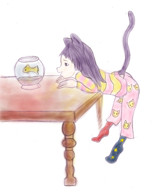 Cat Girl and the Gold Fish