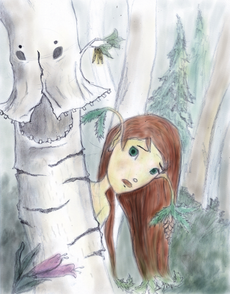 Forest Fairy peeking from behind a tree